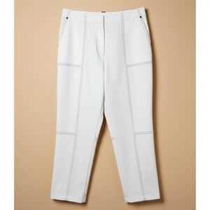 KARL LAGERFELD Paris White With Black Stitching Trim Cropped Pants 12